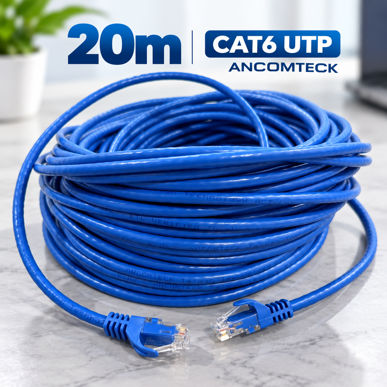 DÂY NHẢY PATCH CORD 20m CAT6 UTP lõi đồng, đầu đúc hiệu Ancomteck ACT-LAN-620BLD